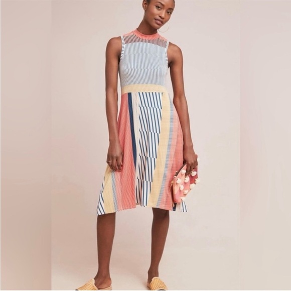 Anthropologie Maeve Cleary Dress Contrasting Stripes - Picture 1 of 11